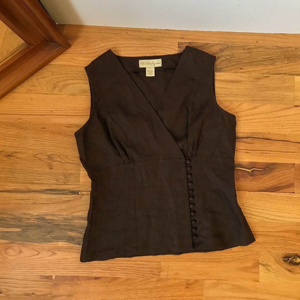 Bella Dahl Brown Sleeveless Wrap-Style Top